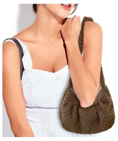 Women Plush Dumpling Bag Versatile Pleated Underarm Bag Casual Furry Armpit Bag Fashion Zipper Winter Satchel Purses Coffee $...