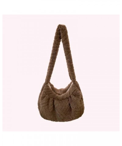 Women Plush Dumpling Bag Versatile Pleated Underarm Bag Casual Furry Armpit Bag Fashion Zipper Winter Satchel Purses Coffee $...