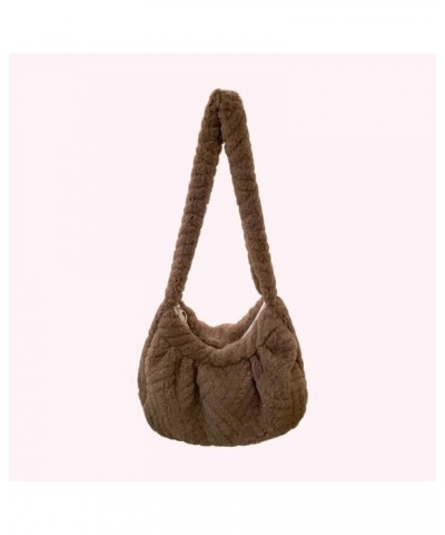 Women Plush Dumpling Bag Versatile Pleated Underarm Bag Casual Furry Armpit Bag Fashion Zipper Winter Satchel Purses Coffee $...