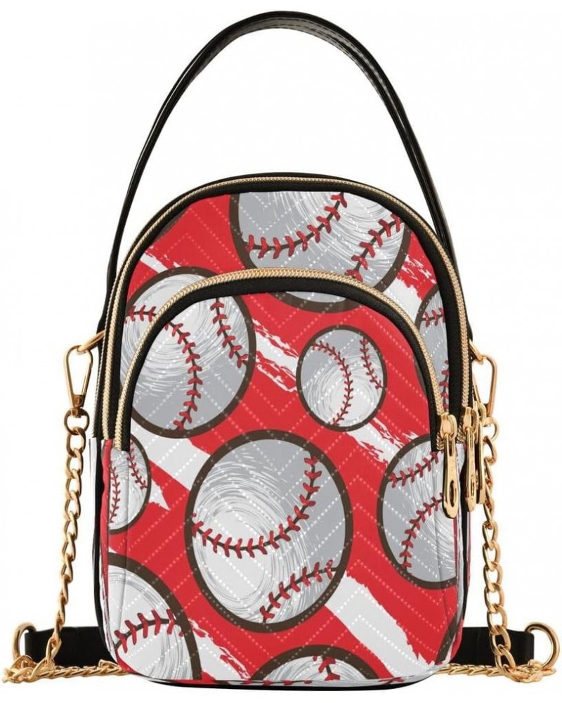 Red Baseball Sport Ball Crossbody Bag Small Shoulder Handbags Leather Purse for Women $11.18 Crossbody Bags