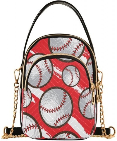 Red Baseball Sport Ball Crossbody Bag Small Shoulder Handbags Leather Purse for Women $11.18 Crossbody Bags