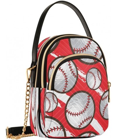 Red Baseball Sport Ball Crossbody Bag Small Shoulder Handbags Leather Purse for Women $11.18 Crossbody Bags