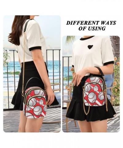 Red Baseball Sport Ball Crossbody Bag Small Shoulder Handbags Leather Purse for Women $11.18 Crossbody Bags