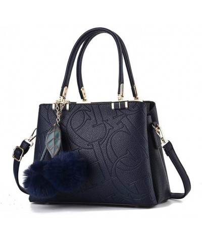 Women's Crossbody Handbag And Purses Top Handle Handbags Shoulder Bag With Pompom Purse For Ladies Travel Bags Blue $21.12 Totes