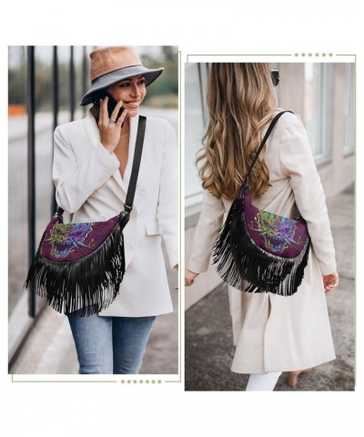 Women's Fringe Crossbody Tassel Purse Scary Lion Skull Hobo Shoulder Bags Crossbody Handbag with Adjustable Shoulder Straps $...