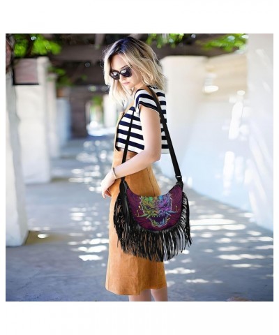 Women's Fringe Crossbody Tassel Purse Scary Lion Skull Hobo Shoulder Bags Crossbody Handbag with Adjustable Shoulder Straps $...