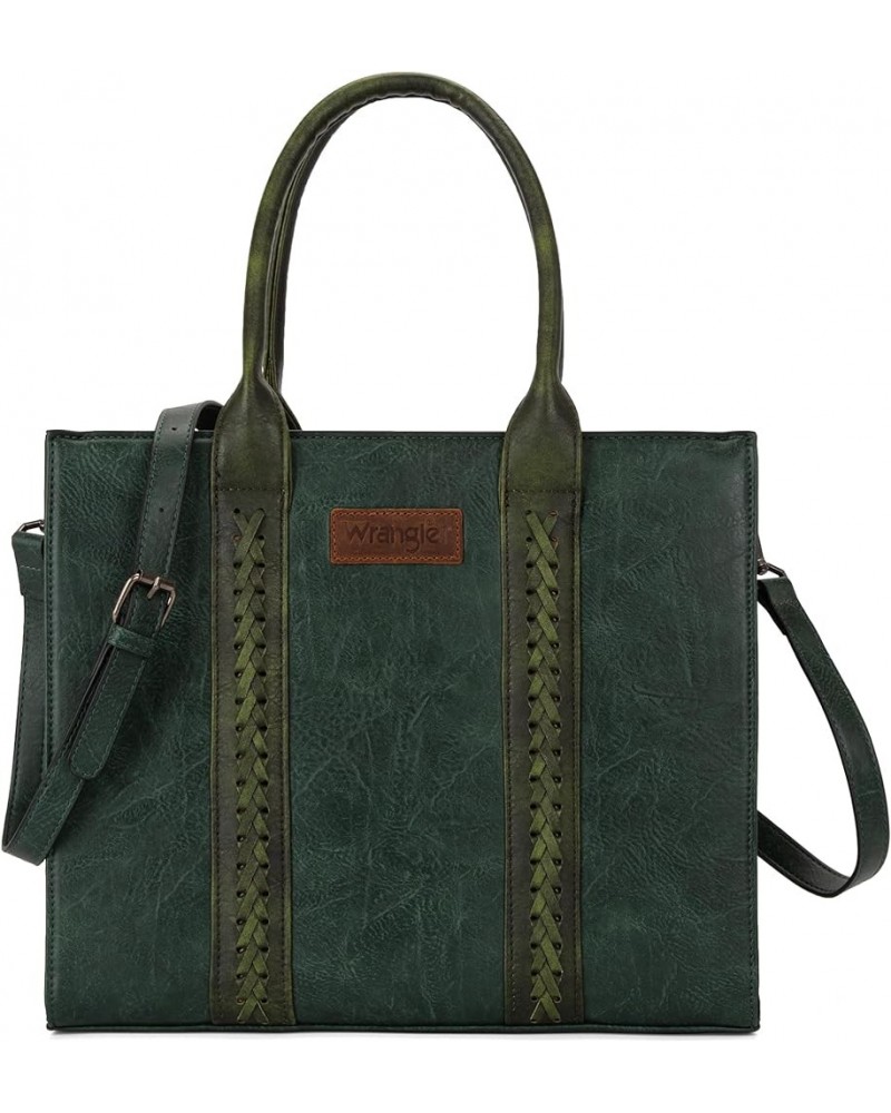 Wrangler Purse for Women Large Work Tote Bags with Strap Vintage Top-Handle Handbags E-dark Green $26.49 Handbags