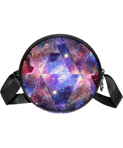 Galaxy Nebula Starry Geometric Universe Sky Crossbody Bag for Women Teen Girls Round Canvas Shoulder Bag Purse Tote Handbag B...