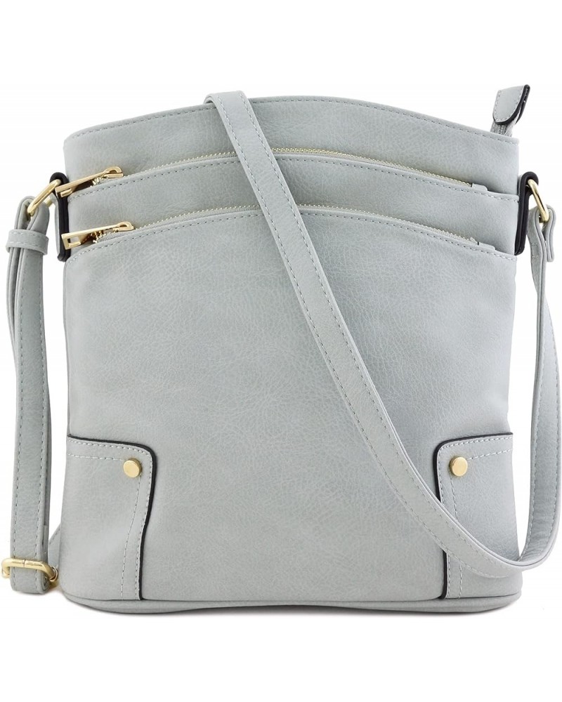 Triple Zip Pocket Large Crossbody Bag Blue Grey $18.69 Crossbody Bags