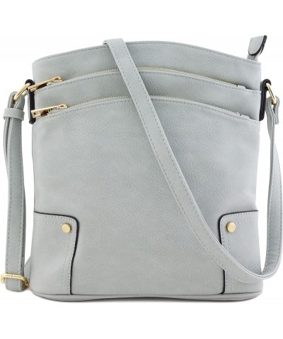 Triple Zip Pocket Large Crossbody Bag Blue Grey $18.69 Crossbody Bags