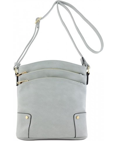 Triple Zip Pocket Large Crossbody Bag Blue Grey $18.69 Crossbody Bags