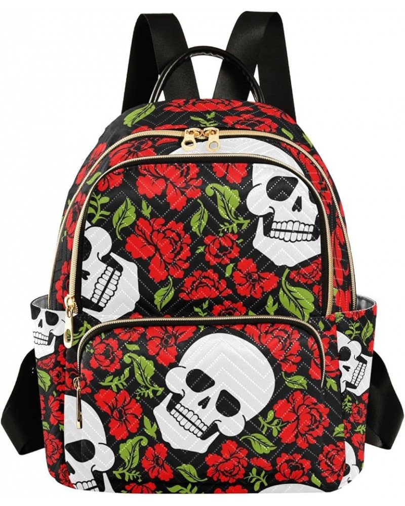 Small Backpack for Women Travel Bag Skull and Flowers Daypack Purse Fashion Shoulder Bag Rucksack Small A319 $12.74 Backpacks