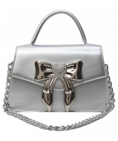 Bow Design Top Handle Clutch Handbags and purses Women Chain Shoulder Crossbody Bags Silver $14.72 Handbags