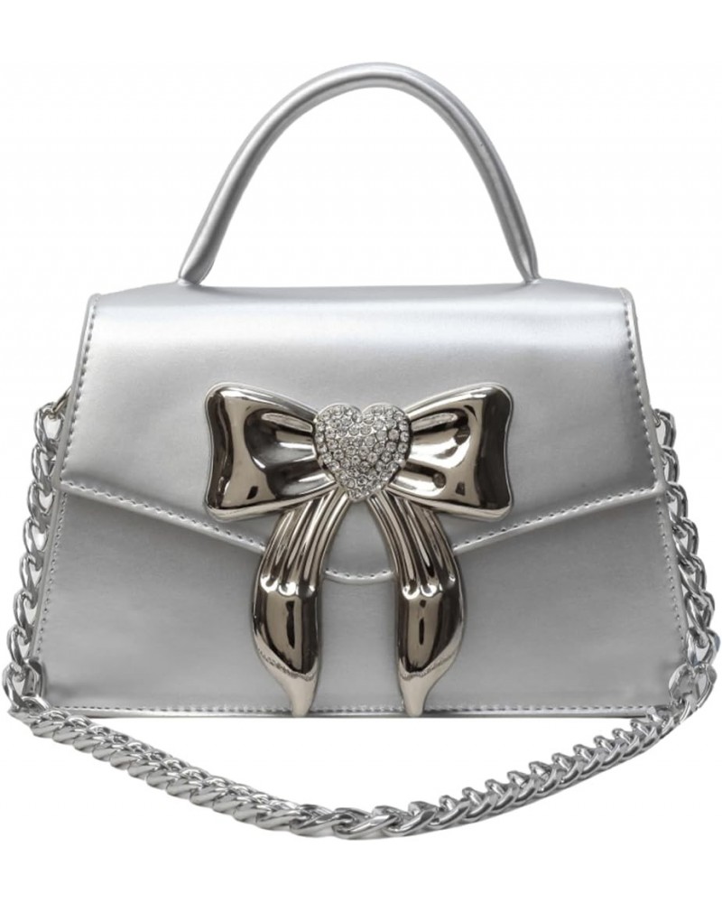 Bow Design Top Handle Clutch Handbags and purses Women Chain Shoulder Crossbody Bags Silver $14.72 Handbags