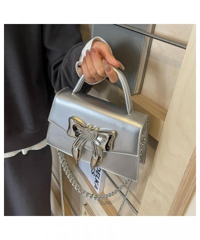 Bow Design Top Handle Clutch Handbags and purses Women Chain Shoulder Crossbody Bags Silver $14.72 Handbags