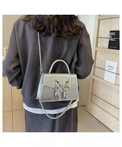 Bow Design Top Handle Clutch Handbags and purses Women Chain Shoulder Crossbody Bags Silver $14.72 Handbags