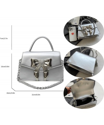 Bow Design Top Handle Clutch Handbags and purses Women Chain Shoulder Crossbody Bags Silver $14.72 Handbags