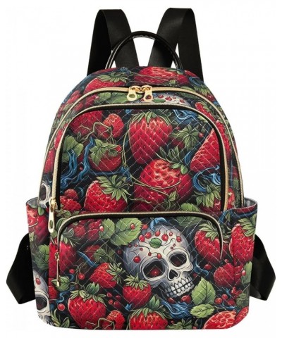 Funny Strawberry Skull Backpack for Women Fashion Shoulder Bags Small Casual Daypack Travel Bag S 202a4572 S(10.23"x5.11"x12....