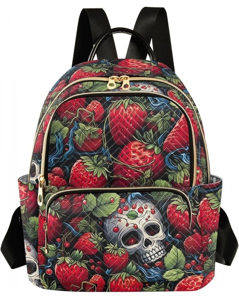 Funny Strawberry Skull Backpack for Women Fashion Shoulder Bags Small Casual Daypack Travel Bag S 202a4572 S(10.23"x5.11"x12....