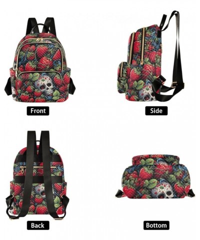 Funny Strawberry Skull Backpack for Women Fashion Shoulder Bags Small Casual Daypack Travel Bag S 202a4572 S(10.23"x5.11"x12....