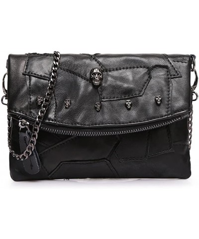 LYANYAN® Genuine Leather Clutch Women Chain Shoulder Bag Multicolor Splice Wallet Skull Purse Messenger bag Black $42.09 Totes