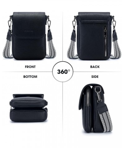 Small Crossbody Bags for Women Trendy,Leather Triple Compartment Cell Phone Crossbody Wallet Purses with Card Slots A-black $...