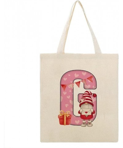 Pink Gnome Hearts Monogram Letter Initial Alphabet O Canvas Tote Bag with Handle Cute Book Bag Shopping Shoulder Bag for Wome...