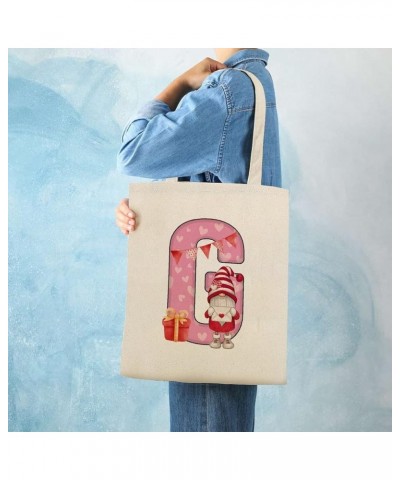 Pink Gnome Hearts Monogram Letter Initial Alphabet O Canvas Tote Bag with Handle Cute Book Bag Shopping Shoulder Bag for Wome...