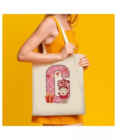 Pink Gnome Hearts Monogram Letter Initial Alphabet O Canvas Tote Bag with Handle Cute Book Bag Shopping Shoulder Bag for Wome...