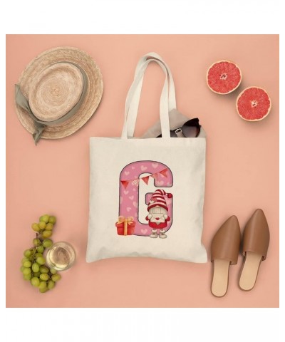 Pink Gnome Hearts Monogram Letter Initial Alphabet O Canvas Tote Bag with Handle Cute Book Bag Shopping Shoulder Bag for Wome...