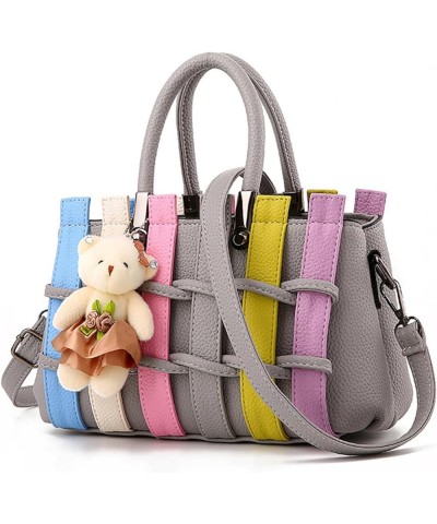 Women's Colorful Handbag and Purse PU Leather Fashion Crossbody Shoulder Bag Large Weave Top Handle Satchel Bag A / Grey $34....