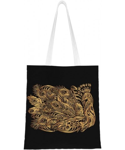 Magical Wallpaper Texture Mushroom Single Shoulder Fashion Canvas Tote Shopping Bags Handbags For Men And Women Golden Peacoc...