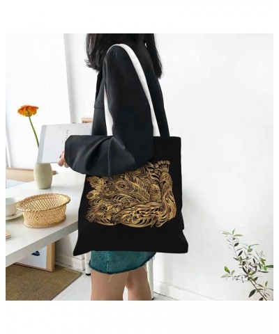 Magical Wallpaper Texture Mushroom Single Shoulder Fashion Canvas Tote Shopping Bags Handbags For Men And Women Golden Peacoc...