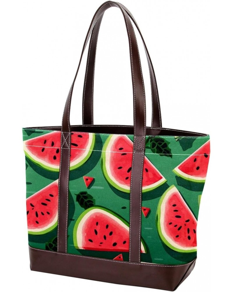 Watermelon Canvas Leather Mix Handbag, 13.3x4.7x12.2 in, Stylish and Spacious Tote Purse for Women $24.95 Totes