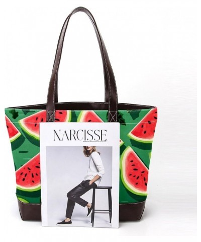 Watermelon Canvas Leather Mix Handbag, 13.3x4.7x12.2 in, Stylish and Spacious Tote Purse for Women $24.95 Totes