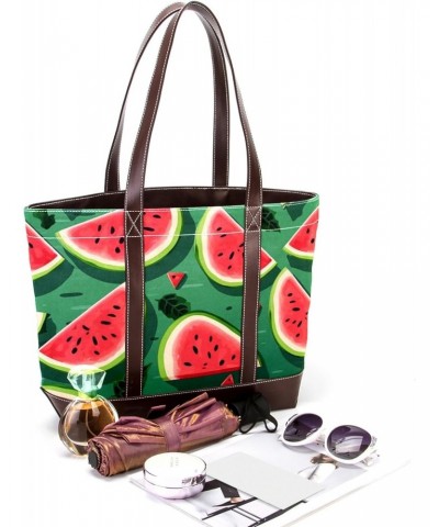 Watermelon Canvas Leather Mix Handbag, 13.3x4.7x12.2 in, Stylish and Spacious Tote Purse for Women $24.95 Totes