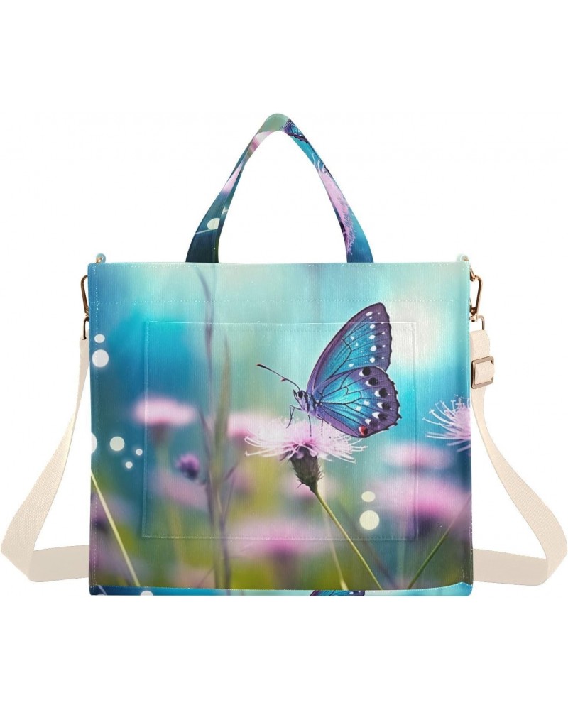 Butterfly Flowers Corduroy Tote Bag for Women Hobo Crossbody Bag Purse Stylish Shoulder Handbag Messenger Bags, S $10.57 Totes