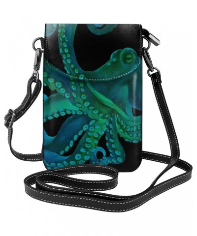 Watercolor Octopus Small Crossbody Cell Phone Purse for Women Cellphone Wallet Adjustable Strap $13.93 Crossbody Bags