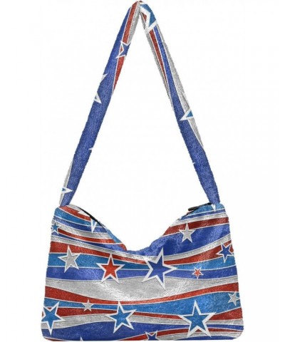 American Flag Shoulder Tote Bags for Women Furry Crossbody bag Hobo Handbag Purses for Shopping Traveling Working $9.87 Totes