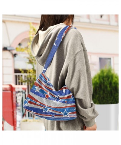 American Flag Shoulder Tote Bags for Women Furry Crossbody bag Hobo Handbag Purses for Shopping Traveling Working $9.87 Totes