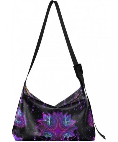 Rainbow Mandala Neon Lotus Womens Tote Bag Leather Shoulder Bag For Women Men Large Hobo Cross Body Bags Handbag $18.35 Totes