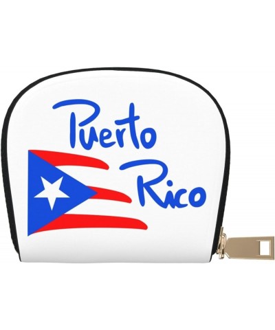 Unique Accordion Credit Card Case Wallet for Women Girls, Hand Drawn Puerto Rico Flag PU Leather Card Holder Wallets with Zip...