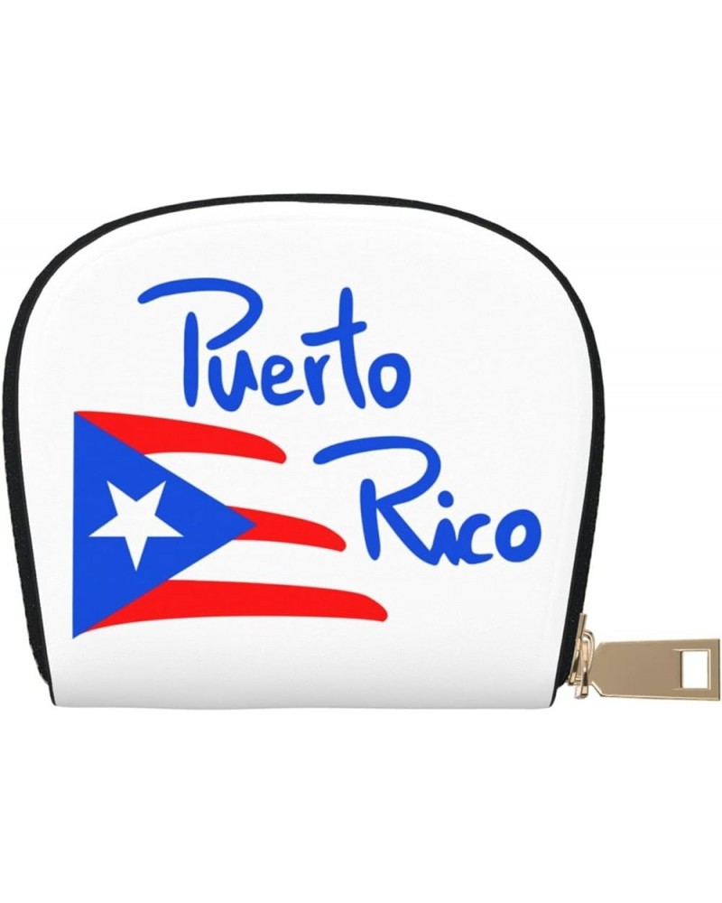 Unique Accordion Credit Card Case Wallet for Women Girls, Hand Drawn Puerto Rico Flag PU Leather Card Holder Wallets with Zip...