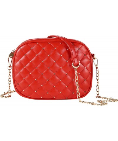 Small Quilted Crossbody Bags for Women Trendy Cross Body Purse with Metal Chain Strap, Gift Idea, PU Leather Red $18.31 Totes