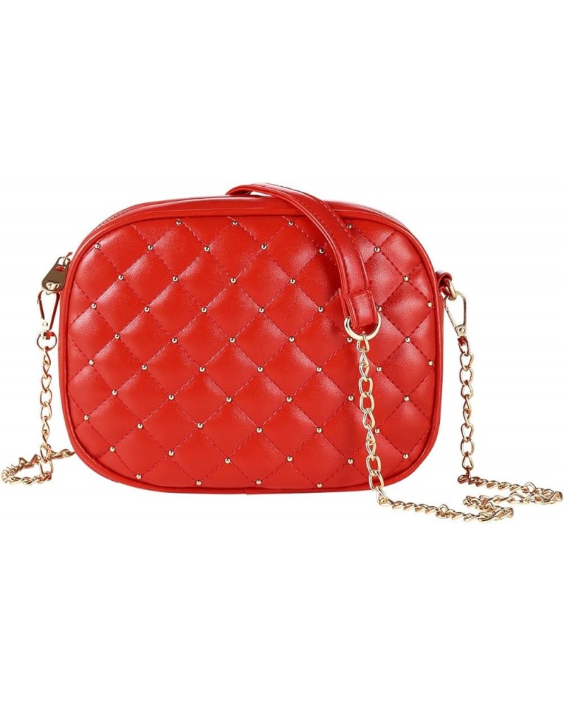 Small Quilted Crossbody Bags for Women Trendy Cross Body Purse with Metal Chain Strap, Gift Idea, PU Leather Red $18.31 Totes