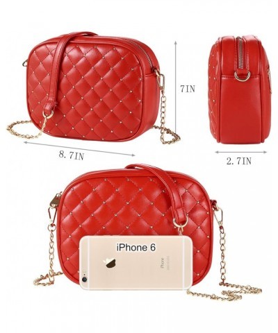 Small Quilted Crossbody Bags for Women Trendy Cross Body Purse with Metal Chain Strap, Gift Idea, PU Leather Red $18.31 Totes