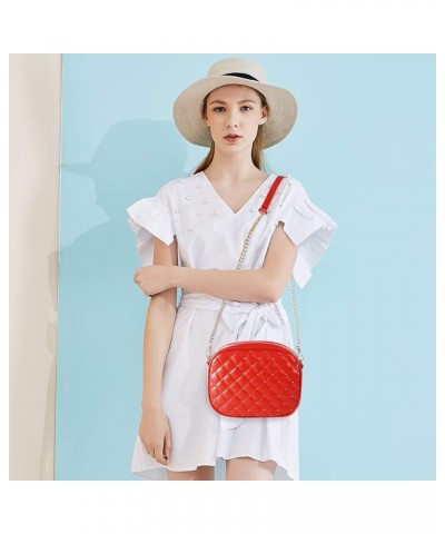 Small Quilted Crossbody Bags for Women Trendy Cross Body Purse with Metal Chain Strap, Gift Idea, PU Leather Red $18.31 Totes