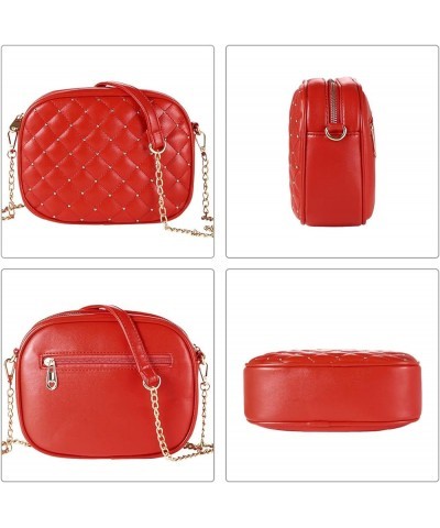 Small Quilted Crossbody Bags for Women Trendy Cross Body Purse with Metal Chain Strap, Gift Idea, PU Leather Red $18.31 Totes