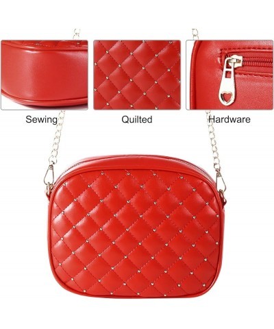 Small Quilted Crossbody Bags for Women Trendy Cross Body Purse with Metal Chain Strap, Gift Idea, PU Leather Red $18.31 Totes