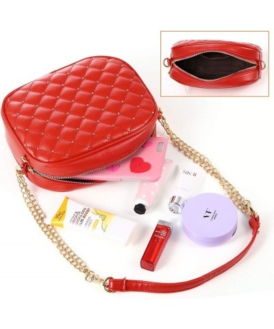 Small Quilted Crossbody Bags for Women Trendy Cross Body Purse with Metal Chain Strap, Gift Idea, PU Leather Red $18.31 Totes